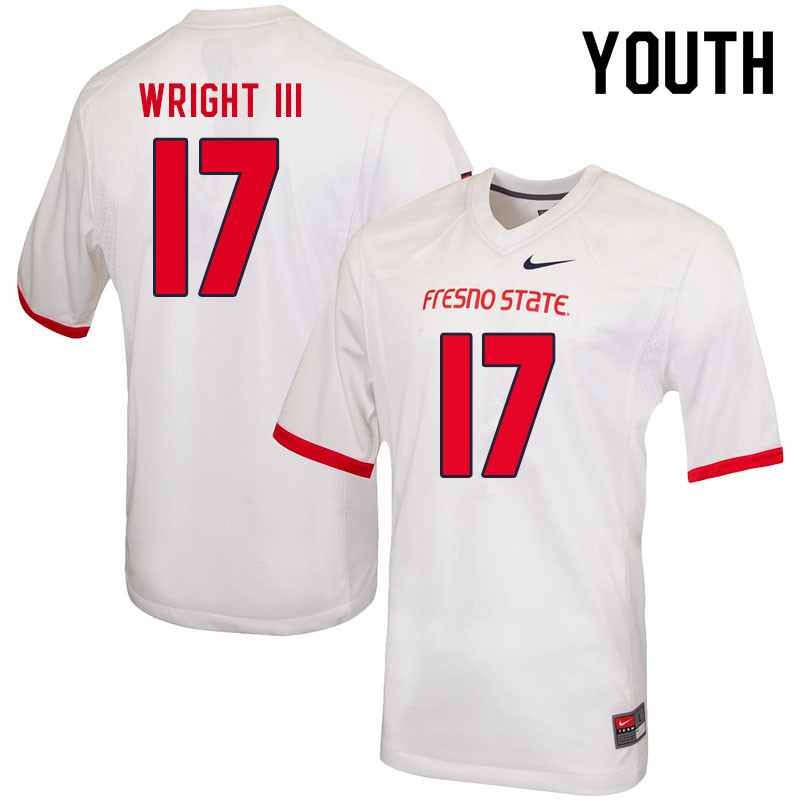 Youth #17 Rodney Wright III Fresno State Bulldogs College Football Jerseys Sale-White - Click Image to Close